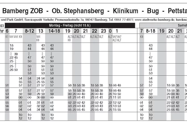 Linie 918 Fahrplan von Bamberg nach Pettstadt 