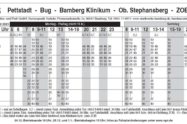 Linie 918 Fahrplan von Pettstadt nach Bamberg